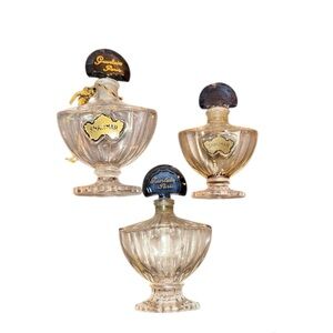 3 VINTAGE FRENCH GUERLAIN SHALIMAR PARIS EMPTY PERFUME BOTTLES